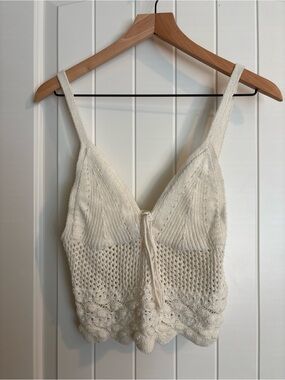 Pull&Bear Cream Knit Crochet Tie-Front Cami